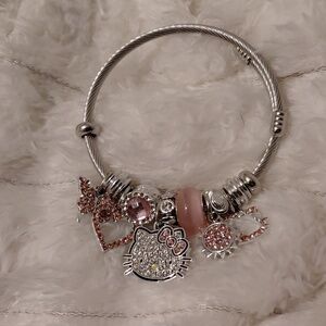 Hello Kitty Bedazzled Pink Charm Bracelet Silver Toned
